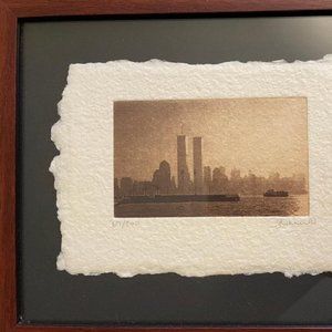 Michael J. Leu signed & framed print New York Cityscape /Twin Towers , 67/500.